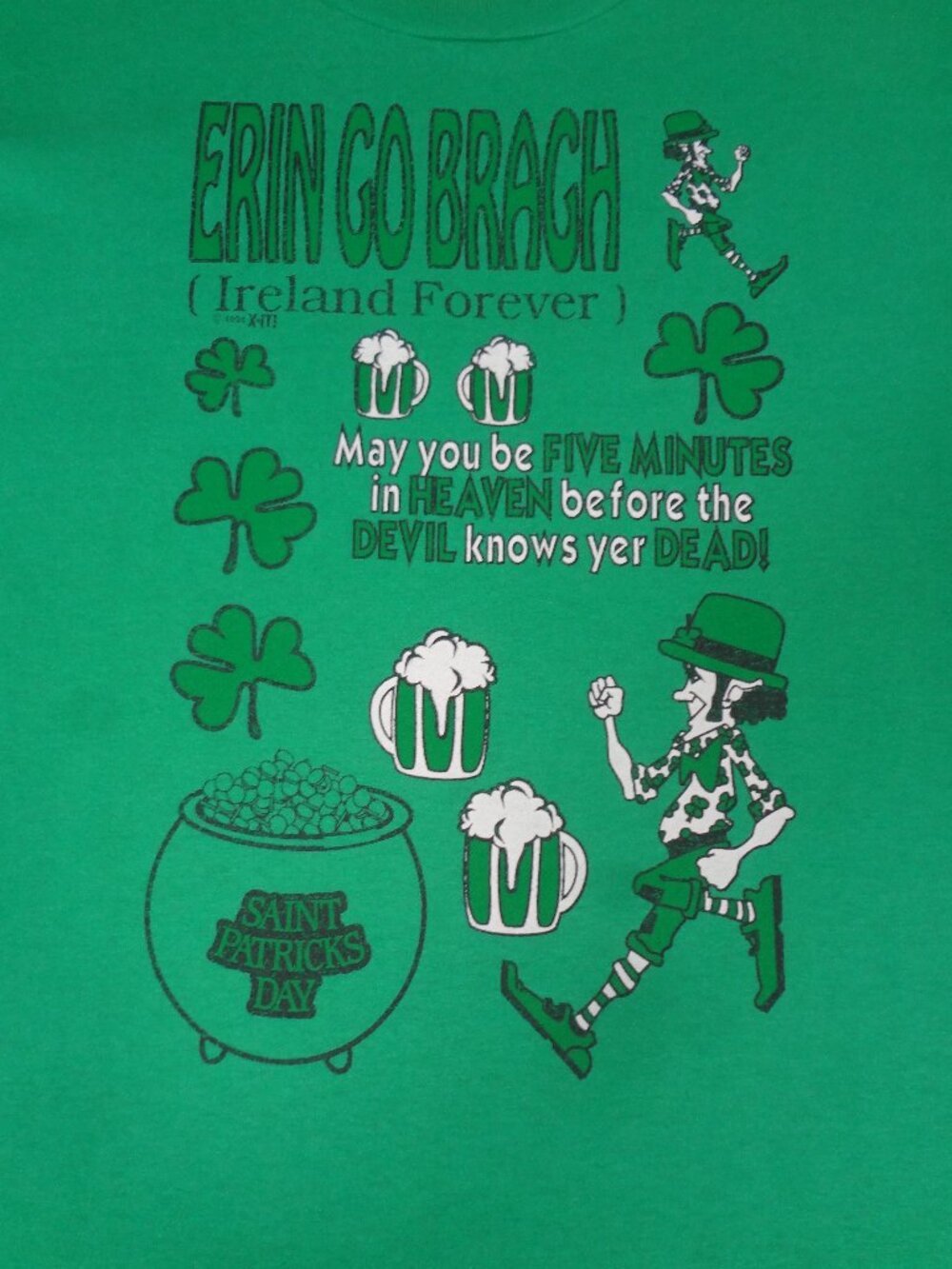 VINTAGE 1994 IRELAND FOREVER FRUIT OF THE LOOM GREEN LARGE T-SHIRT L588